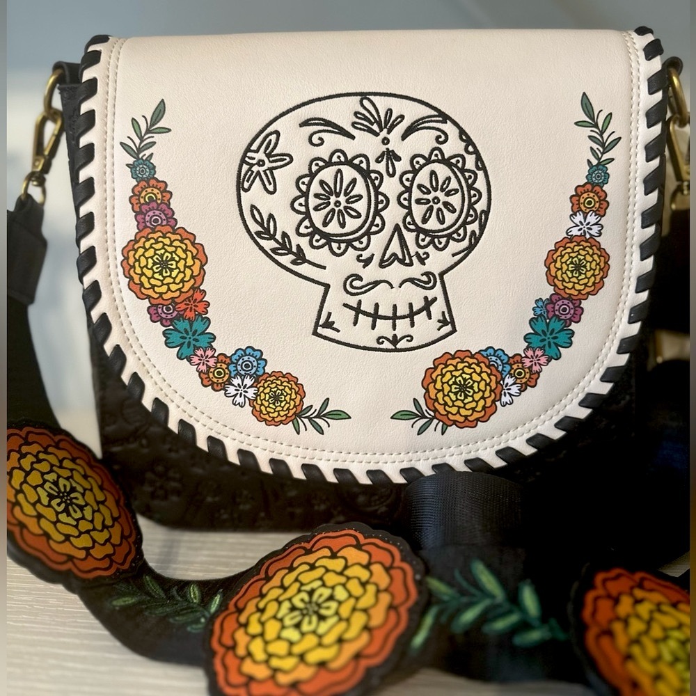 Disney Parks Pixar Coco Floral Skull Loungefly Crossbody